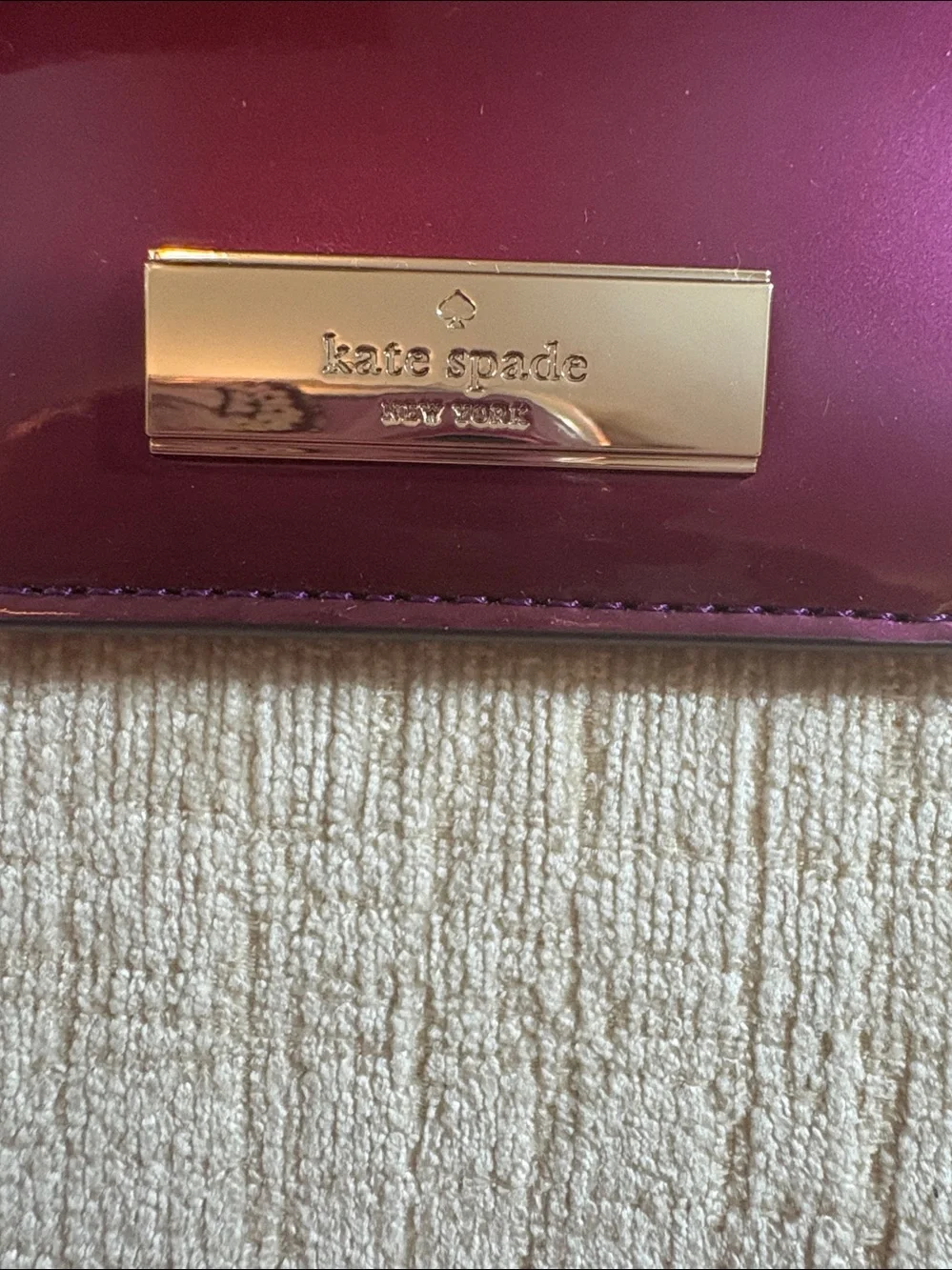 kate spade Patent Berry Card Case with Gold Plaque